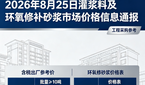 象山2026年8月25日灌浆料及环氧修补砂浆市场价格信息通报